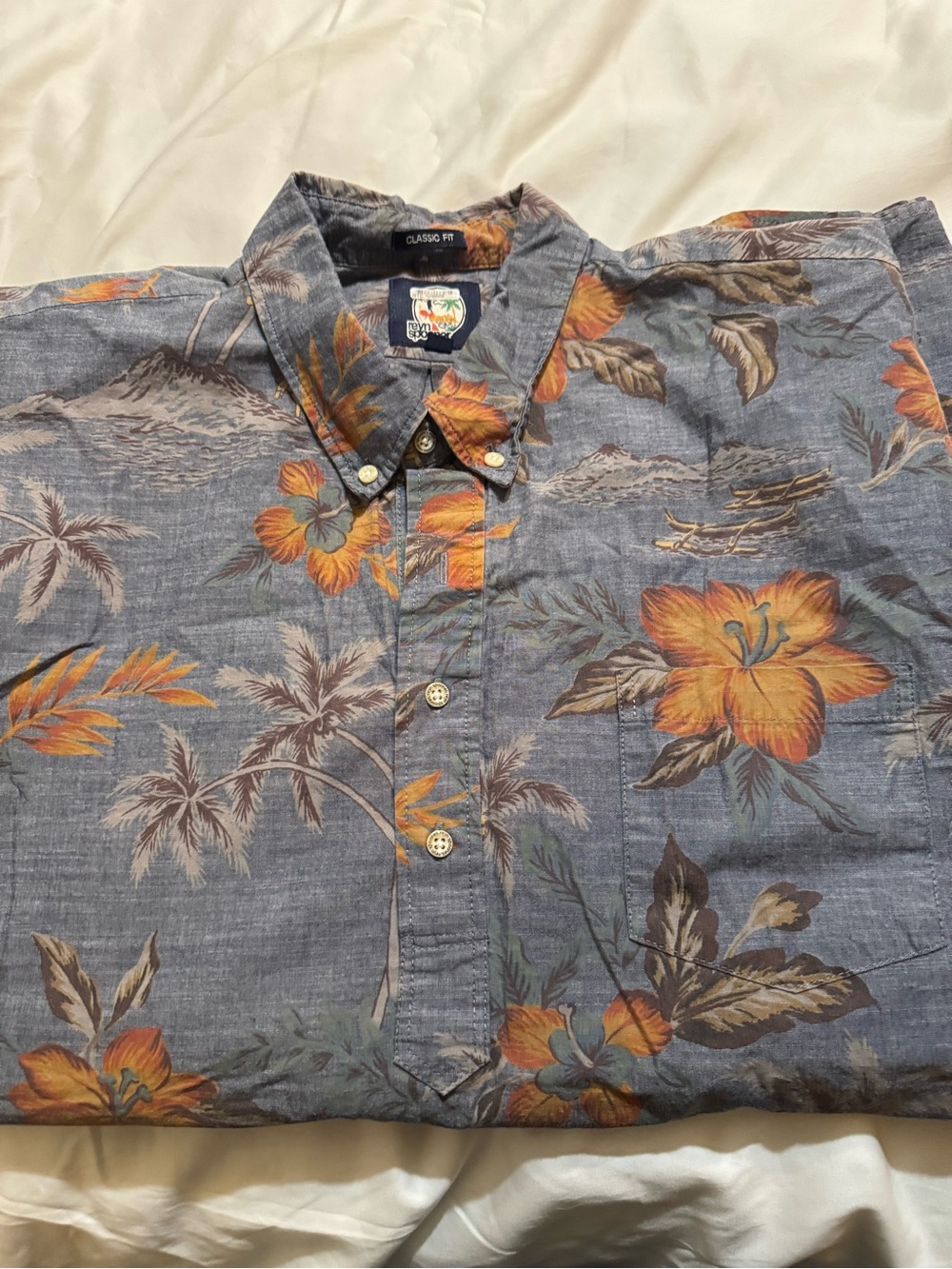 reyn spooner Men’s Blue Button-Down Shirt with Orange Floral Print